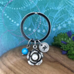 Rose Keyring with Freshwater Pearl, Personalised Initial Charm & Optional Natural Gemstone Charm