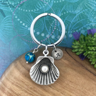 Shell Keyring with Optional Personalised Initial Charm & Optional Natural Gemstone Charm
