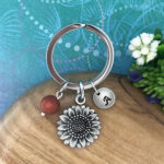 Sunflower Keyring with Optional Personalised Initial Charm & Optional Natural Gemstone Charm