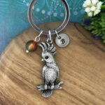 Cockatoo Keyring with Optional Personalised Initial Charm & Optional Natural Gemstone Charm