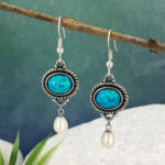 Opal Earrings, Freshwater Pearls, Fire Created Opal