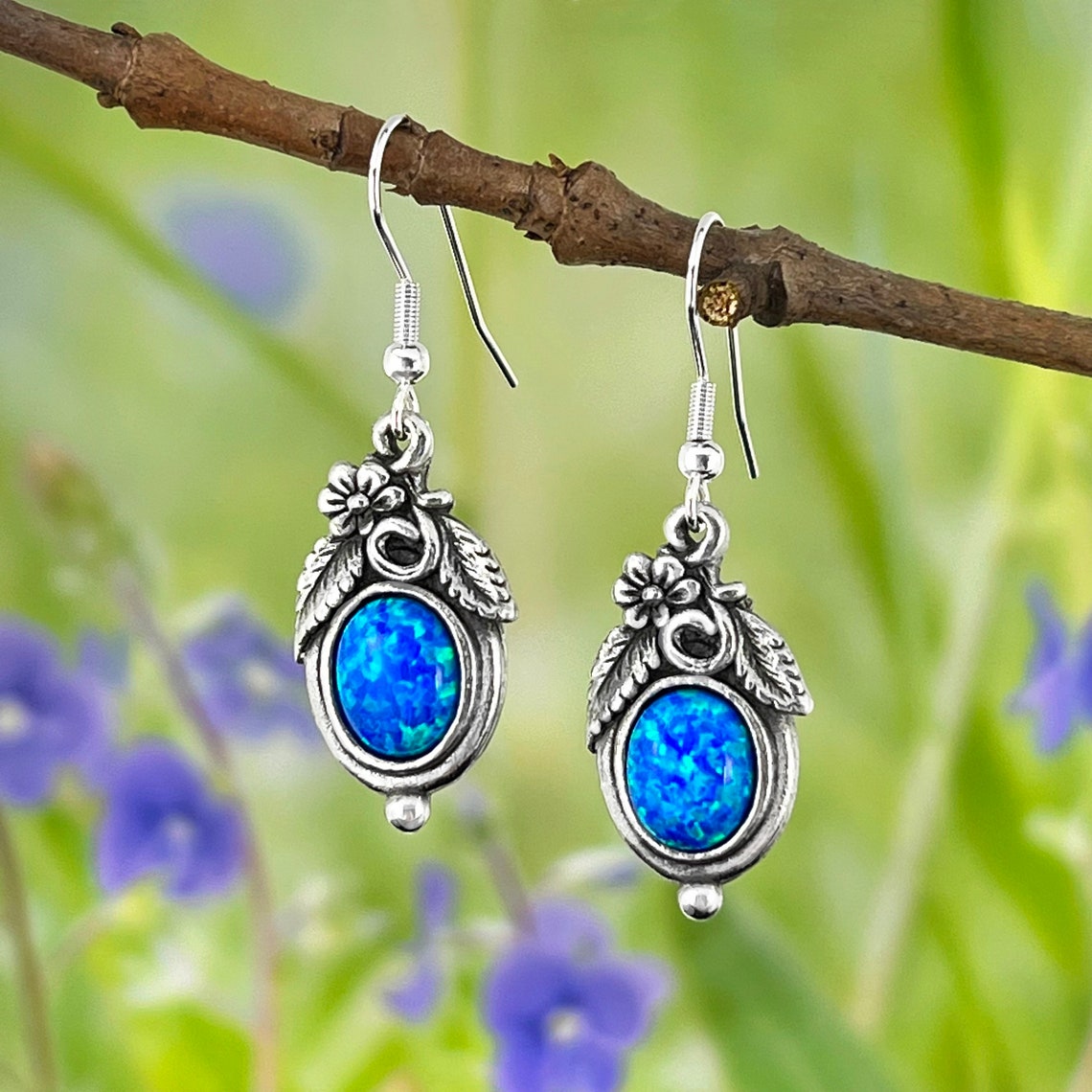 Royal Blue Opal Dangle & Drop Nature Style Earrings - Image 3