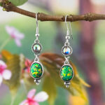 Green Opal Dangle & Drop Earrings with Swarovski Crystals