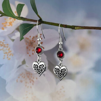 Personalised Victorian Heart Dangle & Drop Earrings with Swarovski Birthstones