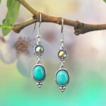 Turquoise Magnesite Oval Earrings, Swarovski Clear AB Crystal