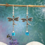 Dragonfly Earrings, Blue Crystal