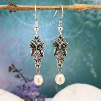Owl Earrings, Freshwater Pearls