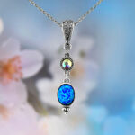 Royal Blue Fire Opal Necklace with Swarovski Crystal