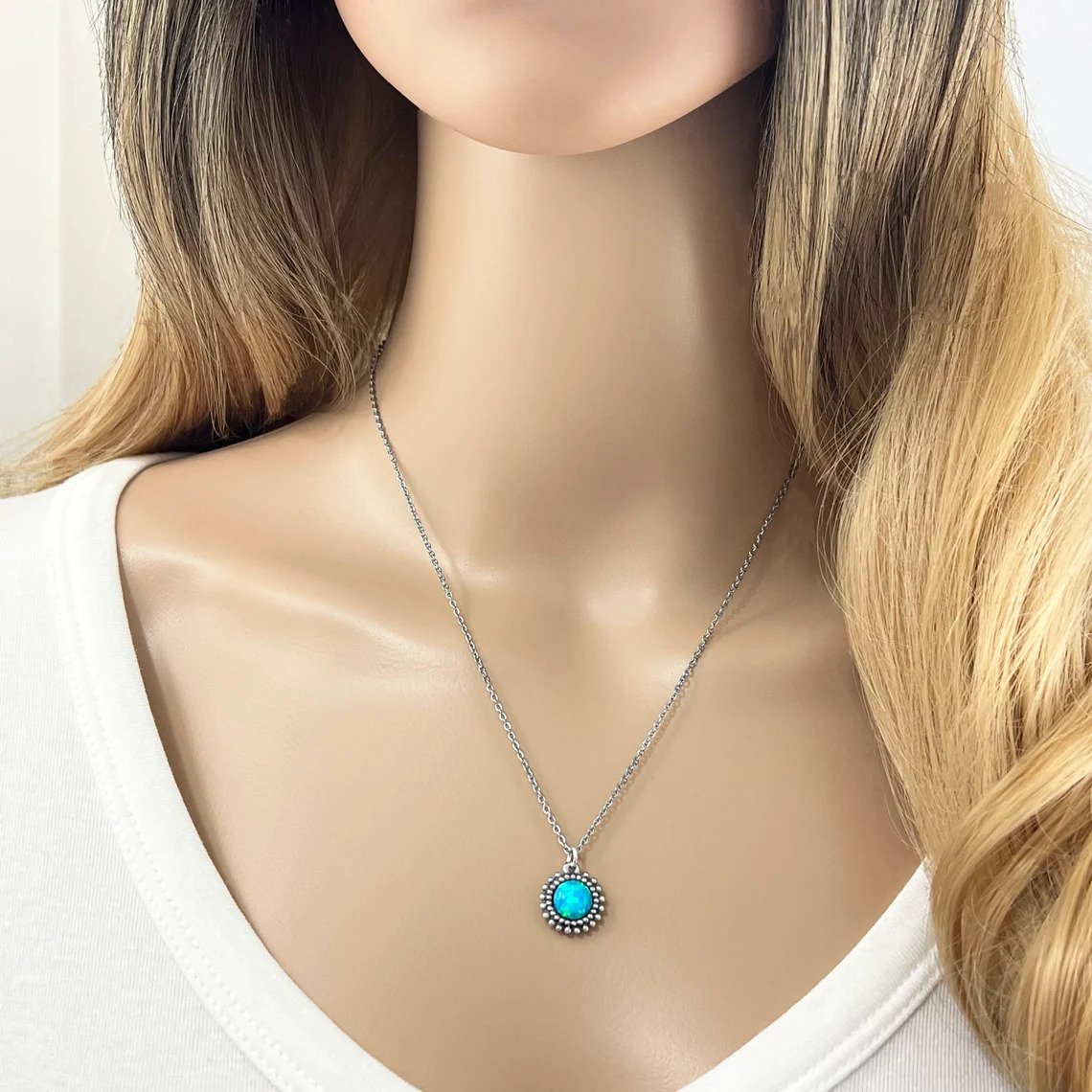 Blue Fire Opal Necklace - Image 3