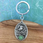 Kookaburra Australian Souvenir Keyring in Nature Setting with Green Agate