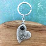 Heart and Flowers Keyring with Black Onyx Charm