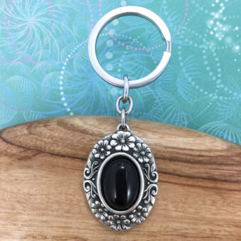 Flowers Keyring with Black Onyx Gemstone