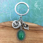 Frog Keyring Charm with Green Agate Pendant & Lily with Crystal Charm