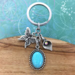Butterfly Keyring Charm with Turquoise Magnesite Pendant & Lily with Crystal Charm
