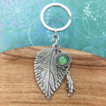 Platypus Australian Souvenir Leaf Keyring & Green Agate Charm