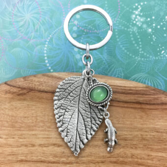 Platypus Australian Souvenir Leaf Keyring & Green Agate Charm
