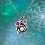 Rose Pearl Flower Necklace with Initial & Birthstone